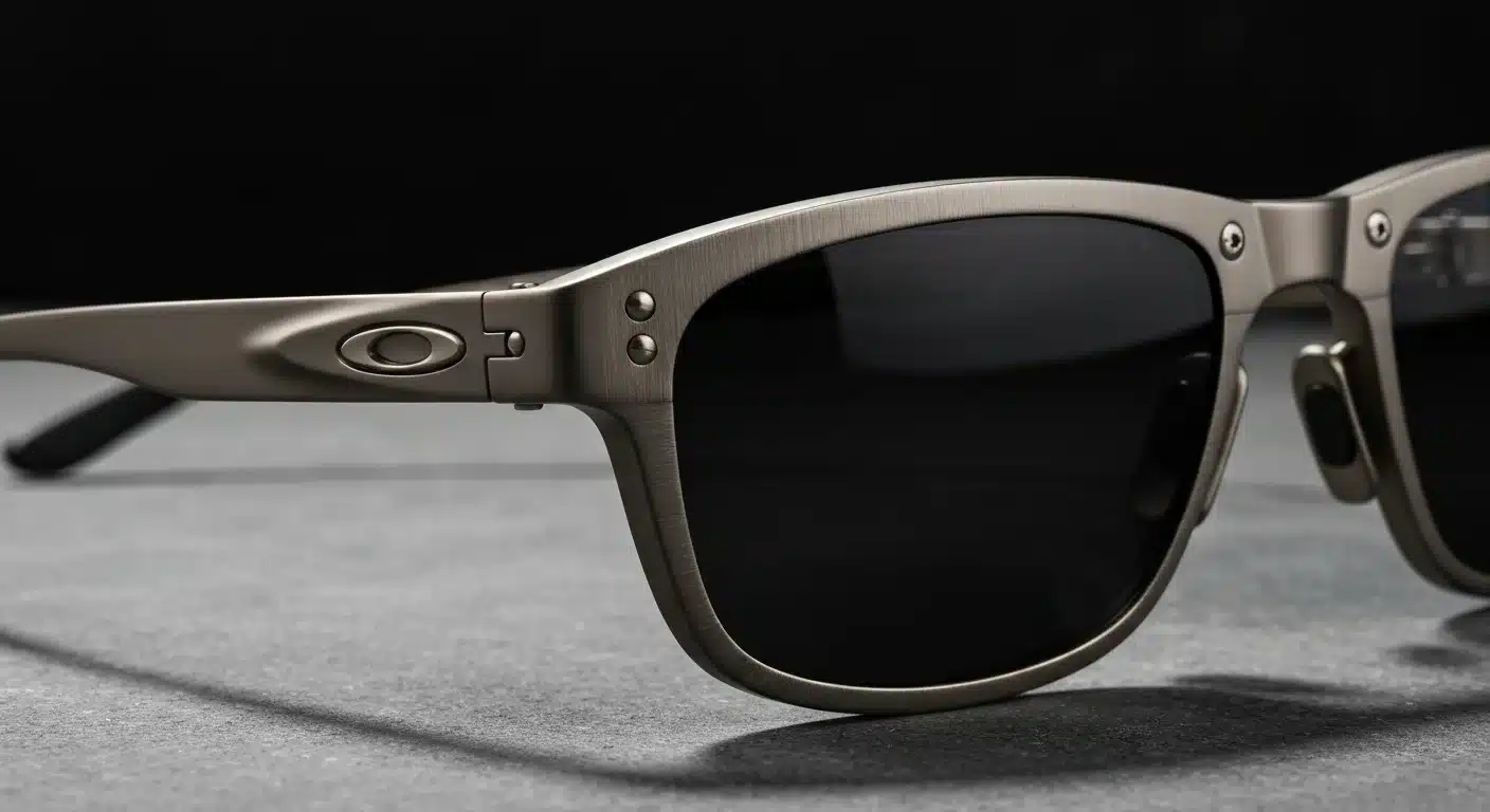 Óculos Oakley X-Metal feitos de liga de titânio, detalhes brutos e acabamento industrial refinado