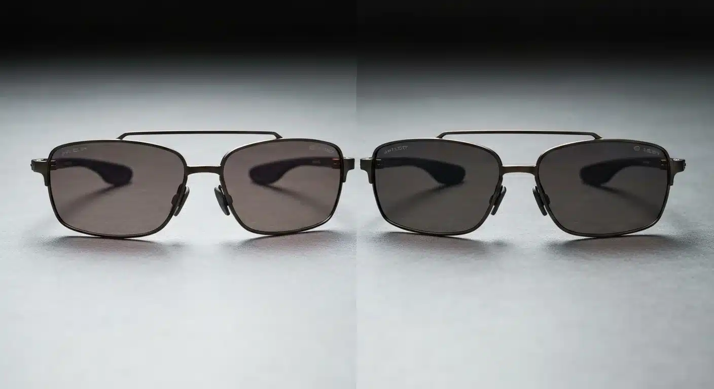 Comparação entre lentes prizm vs polarizadas em óculos Oakley Juliet X-Metal de alta resolução.